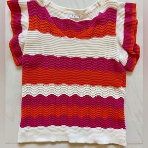 THML Women's Colorful Crocheted Wavy Knit Sweater